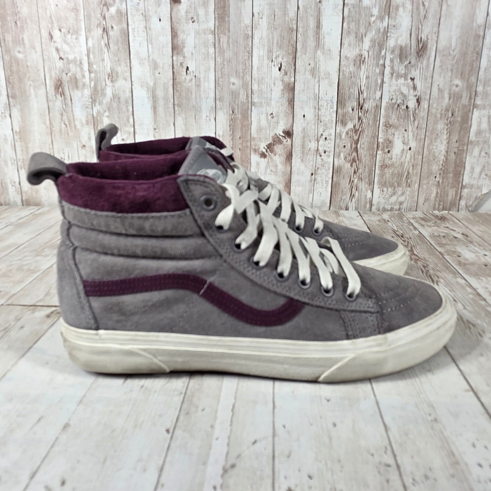Vans Sk8-Hi Grey Burgundy Suede Scotchgard High Top Sneakers Womens 9.5 Mens 8